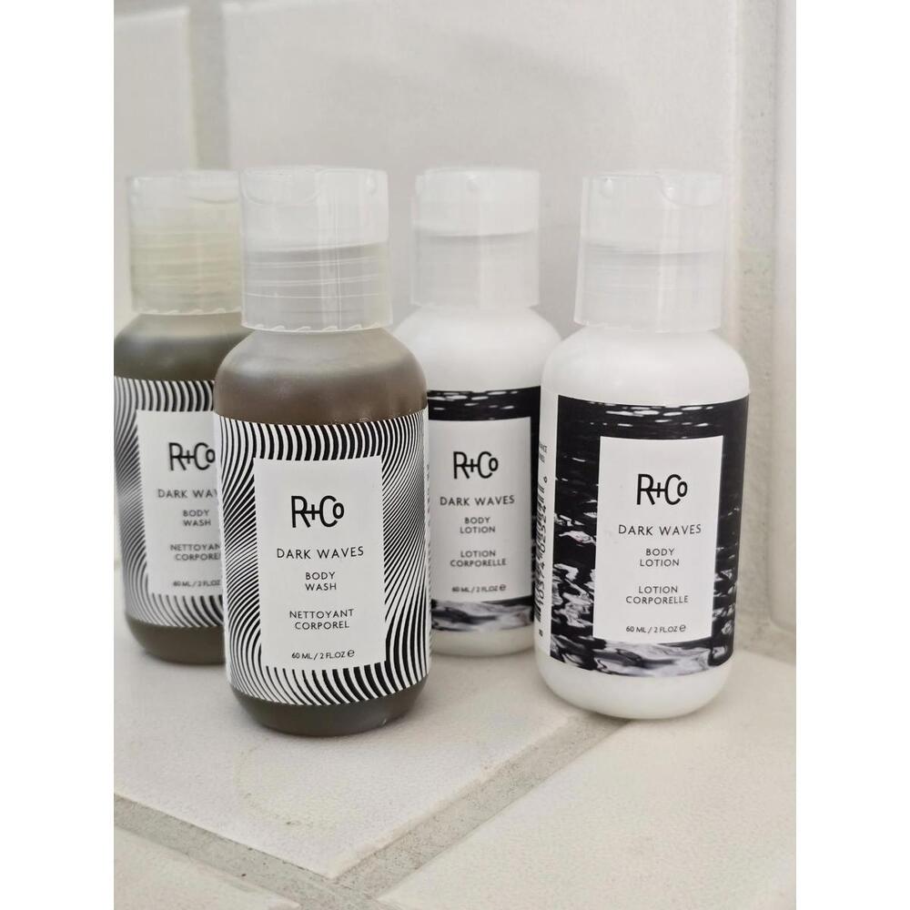 R+Co Dark Waves Body Wash & Lotion Travel Size 2 fl oz Lot of 4